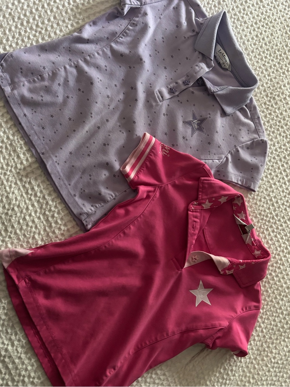Kids Mini Lemieux polos in Pink and Purple size 7-8